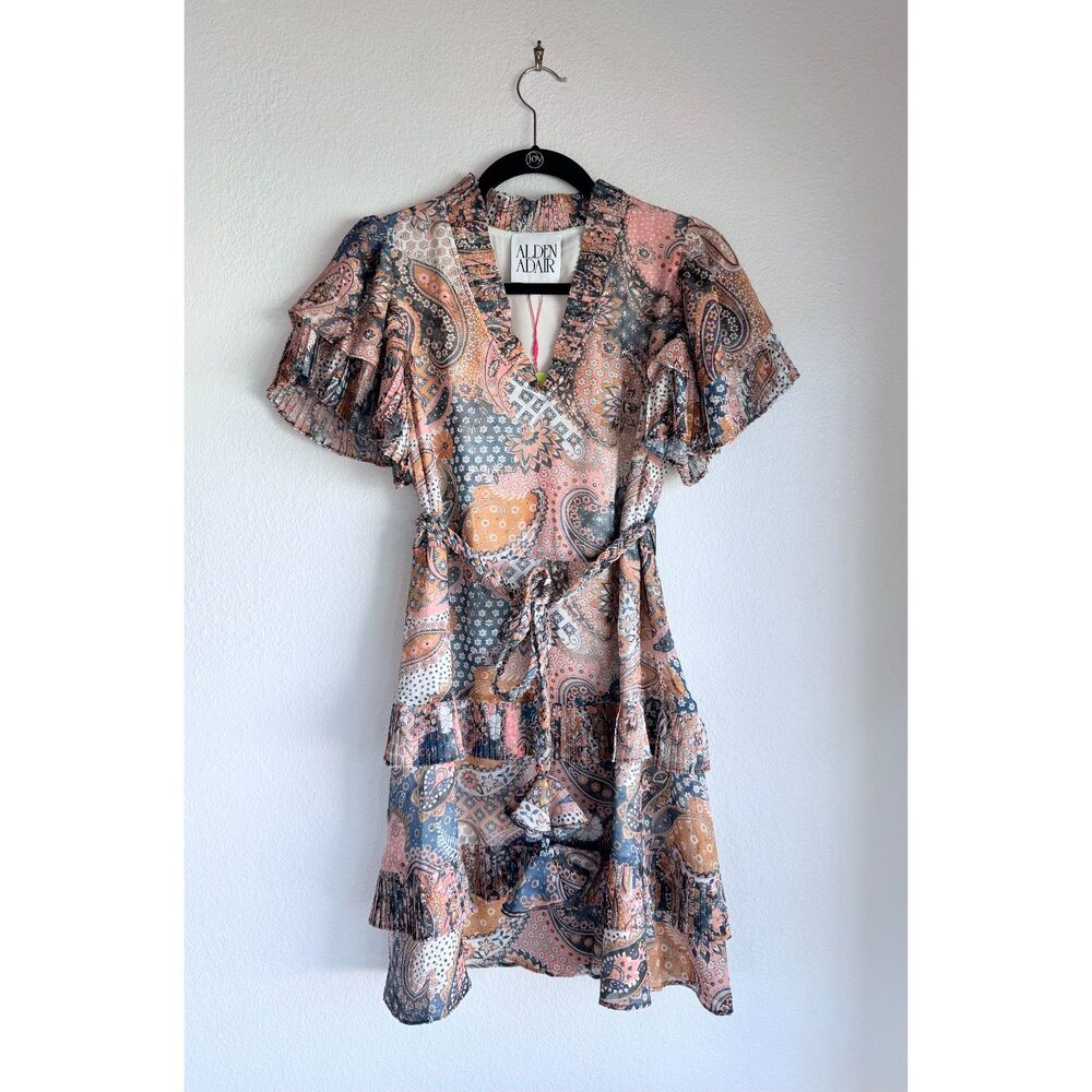 NEW Alden Adair Courtney Chiffon Mini Dress with Rope Belt in Paisley Patch Sz S - Picture 5 of 12